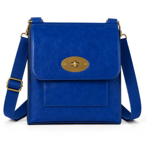 Mabel London Women's Cross-Body Bags Leather Large/Medium Twist Lock Cross Body Messenger Bag Turnlock Shoulder Bag - Nadia (Electric Blue)