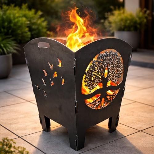 Terma Sahldesign Feuerkorb Lebensbaum Höhe 70cm sehr Massive Ausführung, Feuerstelle für den Garten Grill Funktion, Feuerschale, Feuertonne, Grillzubehör