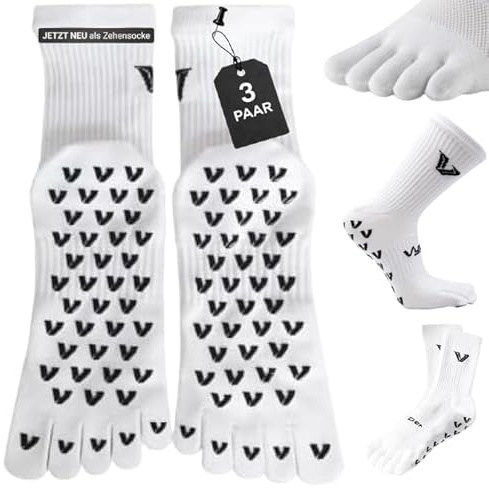 3 Paar Zehen Grip Socken, Fußballsocken, NEUES DESIGN, Zehensocken 5 Finger Sportsocken, Pilates Socken, Yoga Socken, Atmungsaktiv, Rutschfest, dünn und leicht, für viele Sportarten, 36-45