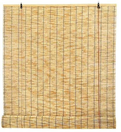 Bambusrollo 50 60 80 90 100 120 cm Breit Verdunkelungsrollos Natur Retro Bambus Rollo Aussenbereich Sichtschutz Sonnenschutz Schilfrohr Rollos Für Terrassentüren, Garten(Natural Black,W125 x L180 cm)