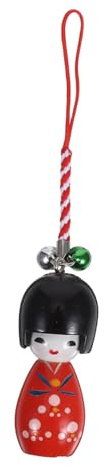 BIUDECO Pendentif Poupée Kimono Japonerie en Bois, Décor Porte-clés Rouge Moyen, Accessoire Kawaii pour Téléphone et Paquet, Figurine Japonaise Miniature Légère et Portable, Présent