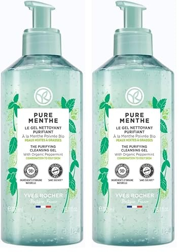 Yves Rocher PURE MENTHE - Reinigungsgel - Reinigt die Haut und klärt die Poren - Befreit die Haut von Unreinheiten, Make-up und überschüssigem Talg - 390 ml (Packung mit 2)