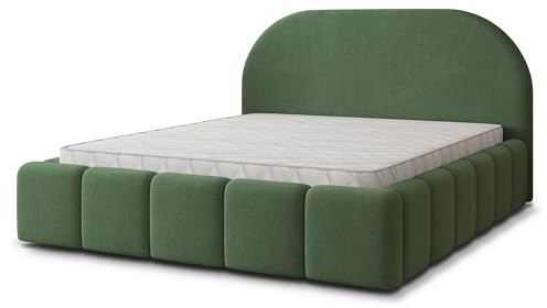 Masseno Polsterbett FLUSSO SR 180x200 cm, Doppelbett, Bettkasten, Stauraum, Lattenrost Und Kopfteil - Grün, SORO 72