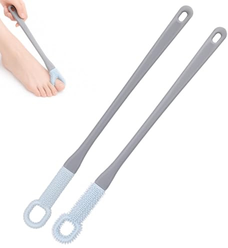 2Pcs Brosse Nettoyante Orteils avec Manche Long 40cm | Gant Nettoyage Pieds Silicone pour Douche Nettoyant Doux Espace Entre Orteils Outils Soin Pieds pour Hommes Femmes Seniors