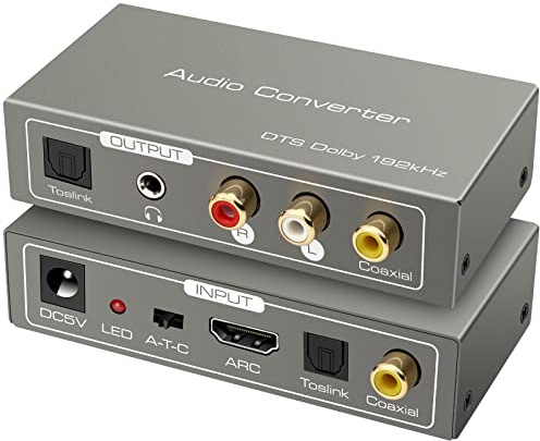 Convertitore audio digitale analogico ARC Toslink ingresso coassiale 3,5 mm AUX R/L RCA Toslink uscita coassiale 192 kHz multiformato audio per TV PS5 Xbox AV amplificatore soundbar home theater