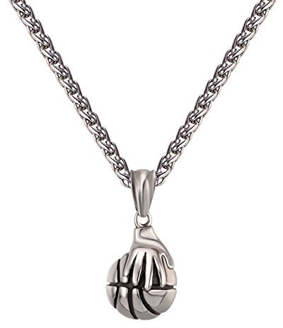 U7 Basketball Anhänger Halskette für Herren Damen Sport Kette 316L Edelstahl Silberkette Fitness Gym Sportball Kettenanhänger Necklace Mens Hip Hop Rock Fashion Modeschmuck für Sportliebhaber
