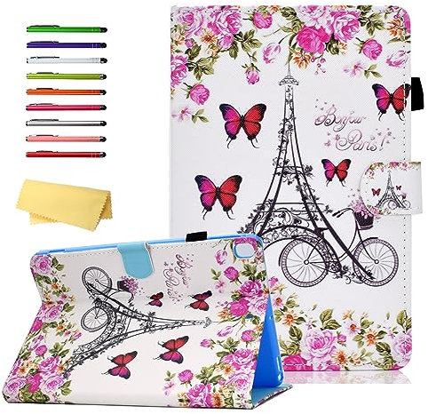 UUcovers for Apple iPad 9th/8th/7th Generation 10.2 inch Case 2021/2020/2019 with Pencil Holder/Pocket [Auto Wake/Sleep] PU Leather Folio Stand Magnetic Closure Smart Wallet Cover, Paris Flower Tower