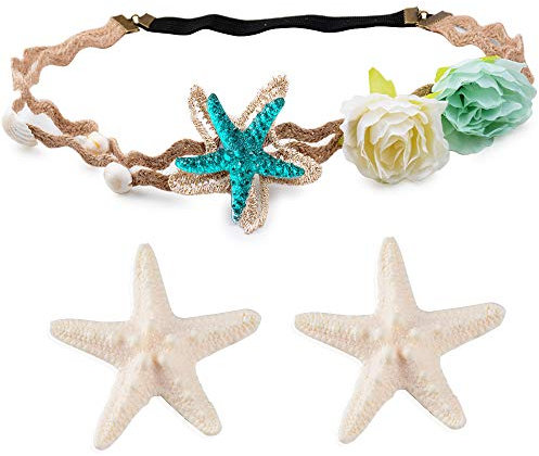 FLOFIA 3 Stück Meerjungfrau Kostüm Haarschmuck Kopfschmuck Seestern Haarband Stirnband Shell Muschel Haarnadel Haarspangen für Damen Mädchen Meerjungfrauen Zubehör Cosplay Hochzeit