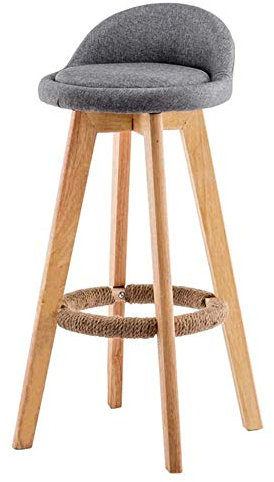 TRGCJGH Tabouret De Bar en Bois Massif à 360 ° Tabouret Haut Dossier en Arc Repose-Pieds en Corde De Chanvre,63cm