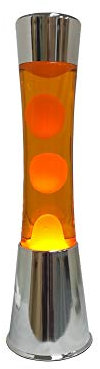 Fisura - Lampe à lave orange. Base chromée, liquide orange et lave orange. Lampe d'ambiance originale. Avec ampoule de rechange. 11 cm x 11cm x 39,5 cm.
