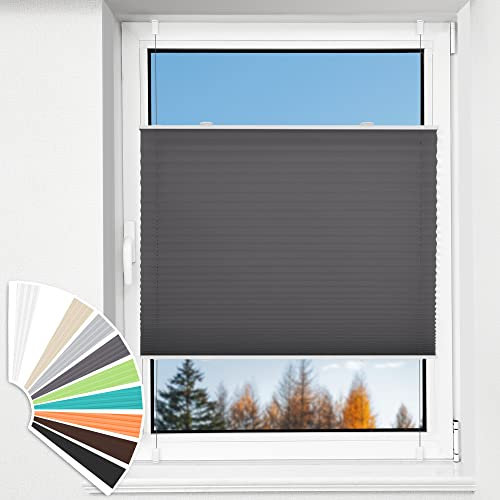 HOMEDEMO Plissee Klemmfix ohne Bohren Jalousien, Anthrazit, 35x90cm(BxH), Plisseerollo Fensterrollo mit Klemmträger, Faltrollo Klemmrollo Sicht-und Sonnenschutz Rollos für Fenster & Tür