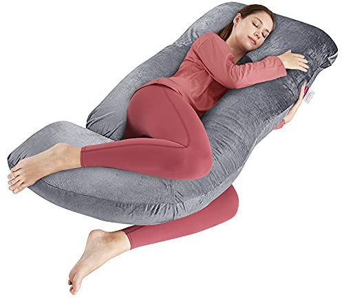 Wndy's Dream Coussin de Grossesse en Forme de J avec Housse en Velours - Oreiller de maternité pour Femme Enceinte - Soutien du Dos, des Jambes et du Ventre - 152,4 cm