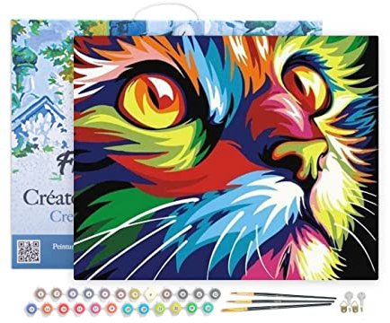 Figured'Art Peinture par Numéro Adulte avec Cadre Félin Pop Art - Activité Manuelle Kit de Loisir Créatif DIY Numéro d'Art Complet - 40x50cm toile tendue sur châssis