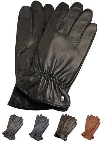 AKAROA ESTD 2019 Lederhandschuhe Herren TIM, Touchscreen Funktion, italienisches Leder, recyceltes Strickfutter aus 50% Kaschmir und 50% Wolle, 5 Größen S - XXL