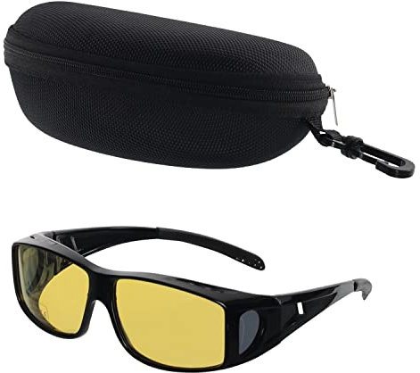 BEZZEE PRO Gelb Getönte Polarisierte Sonnenüberbrille für Brillenträger mit Etui - UV400-Schutz & Blendschutz - Passt über Korrektionsbrillen - Für Angeln und Golf - Überziehbrille Herren & Damen
