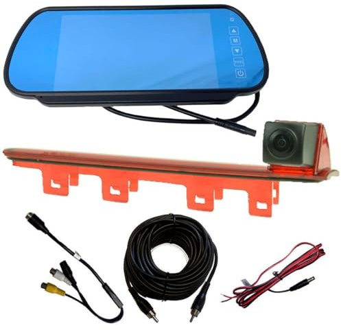 Dolphin Automotive Reversing Camera Fits VW Transporter Van T5 T6 High Level Brake Light Replacement Mounting - Double Doors - 2003 Onwards (Camera With 7 Mirror Monitor)