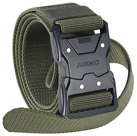 JUKMO Schnellverschluss Taktischer Gürtel, Militär Wandern 3,8cm Arbeit Gürtel mit Schwere Sicherheitsgurt Schnalle (L-für Taille 106cm-115cm (Länge 135cm), Grün)