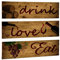 3 Stück Rotwein Wandkunst Holzfass Wandschild Liebe, Essen, Trinken, Holzschilder Lebensmittel Küche Dekor Obst Traube Wanddekoration Retro Weinbecher/Flasche Bild für Esszimmer Wein Keller Kunstwerk
