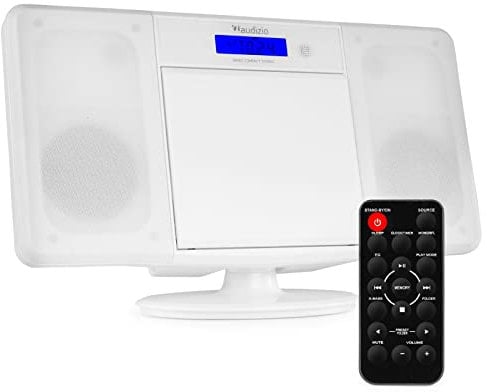 Audizio Nimes Home HiFi Stereo System with Bluetooth, CD Player, FM Radio, USB MP3 Playback, Built-In Speakers, Alarm, Remote Control - White