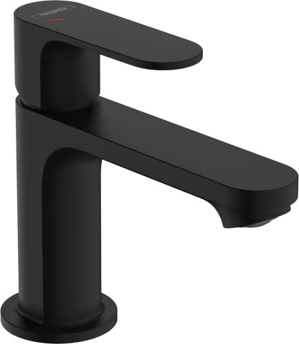 hansgrohe Rebris S - Waschtischarmatur mit Zugstangen-Ablauf, Wasserhahn Bad mit Auslauf Höhe 84 mm, Mischbatterie Waschbecken wassersparend (EcoSmart), Mattschwarz, 72513670