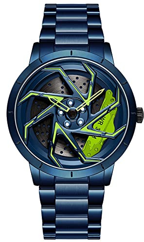 RWXCOW Herren Uhr Kreativ Armbanduhren,Autorad Felgennabenuhr,Auto Rad Felgen Nabe Uhr, Männer Sport Wasserdicht Custom Design Armbanduhr,3D Auto Rad Felge Nabe Quarz Herrenuhr