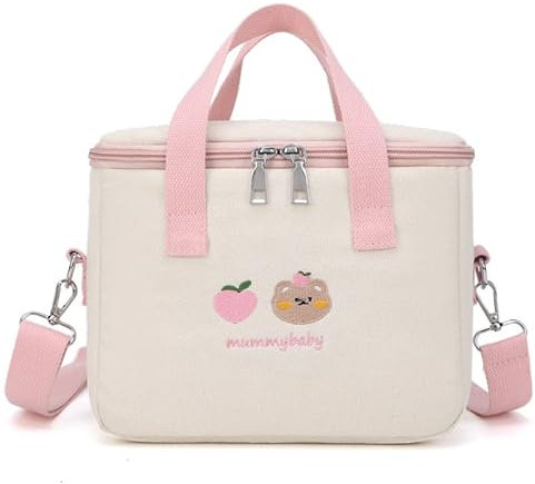 Orvila Bolsa de almuerzo Kawaii, bonita bolsa de transporte bento bordada, bolsa térmica térmica con asas portátiles, lonchera aislada reutilizable japonesa para suministros de regreso a la escuela