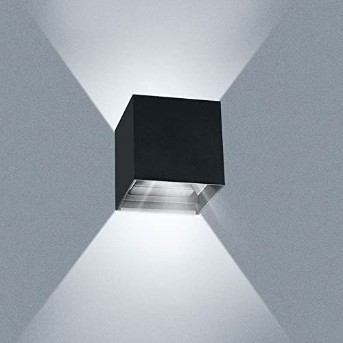 ledmo 20W LED Wandleuchte Innen 6000K Kaltweiß Wandbeleuchtung Auf und ab Verstellbarer Abstrahlwinkel IP65 Wasserdichte Schwarz Außenwandleuchten