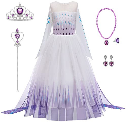 Kosplay Fille Robe de Princesse Elsa et Accessoires Reine des Neige 2 Déguisement Costume Anniversaire Fête Halloween Noël Partie Carnaval Cosplay Enfant Robe de Soirée