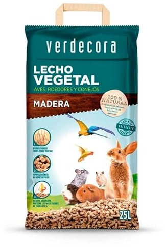 verdecora Lecho de Madera para Pájaros y Roedores | Hipoalergénico | No Genera Polvo | Máxima absorción | Previene olores (Portes INCLUIDOS) (25 litros)