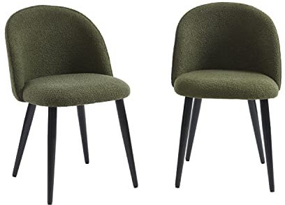 BAÏTA Lot de 2 chaises Macaron Tissu bouclettes Kaki Pieds métal Noirs