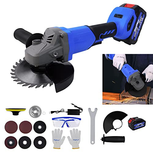 Cordless Brushless Angle Grinder 115mm with Battery and Charger, 10000 RPM Battery Angle Grinder with Polishing Grinding Wheels, Cutting Wheels, Side Handle, for Cutting Grinding & Polishing