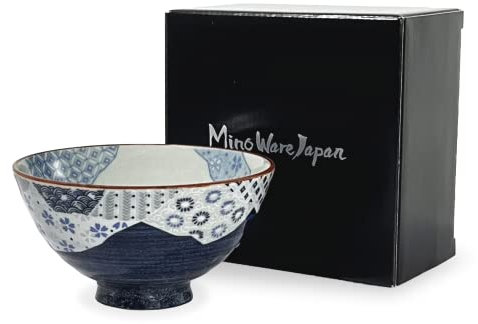 MINO WARE JAPAN Traditional Style Japanese Ceramics Rice Bowl Chawan Pottery, Dishwasher Microwave Safe Made in Japan (Yuuzen, Medium (oohira))
