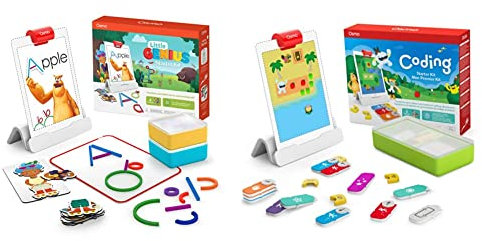 Osmo - Little Genius Starter Kit for iPad - 4 Educational Learning Games - Ages 3-5 - Phonics and Creativity - & - Coding Starter Kit for iPad - 3 Hands-on Learning Games - Ages 5-10+ - Learn to Code
