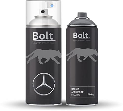 Bolt Spray Premium Paint - Pack Spray Pintura BICAPA para Mercedes Metalizado + Barniz 1K 400ML - 744/9744 BRILLANTSILBER Effect