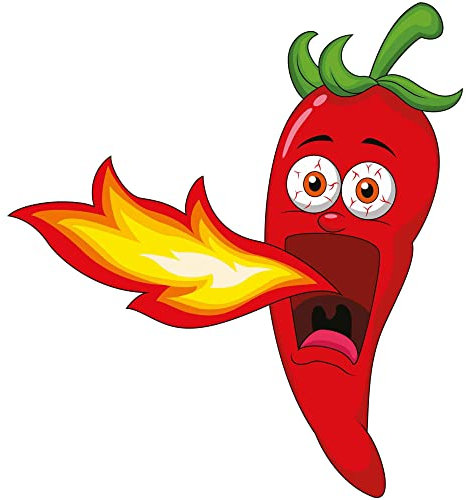 Kleberio Aufkleber scharfe rote Chilischote mit Flamme wasserfest Gemüse Sticker Küche Restaurant Autoaufkleber Deko 11 x 10 cm