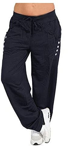 Azruma Sweatpants Damen Schnittschutzhose Damen Hosen Sommer 7/8 Frauen Einfarbig Weites Bein Schlupfhose Mit Taschen Und Tunnelzug Lässige Lang Breites Bein Harem Hose Damen Overall(Dunkelblau,XL)