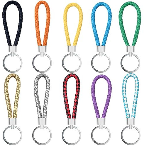 10 Piezas Llavero de Cuero Trenzado Coche con Anilla de Acero Inoxidable Hecho a Mano para Hombre y Mujer Llaves de Coche Correa de Cuero Cuerda Llavero para Llaves de Casa,Motocicleta y Bicicleta