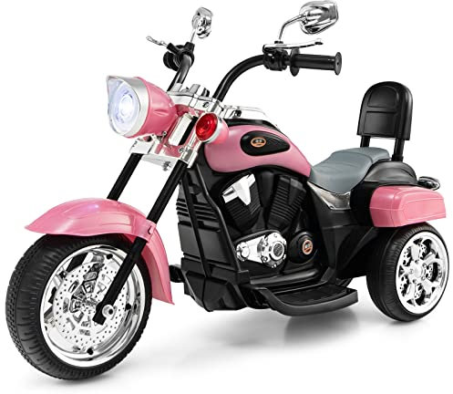 GOPLUS Moto Electrique Enfants 6V, Voiture Électrique Enfants 1 Place Vitesse 2,5-3km/h,Charge 30 KG, Scooter Electrique Enfants pour Garçons Filles 3 an+s(Rose)