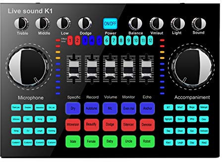 Wresetly K1 Computer Phone Voice Changer HIFI Live Sound Card Mixer Board Streaming Audio Bluetooth 5.0 Universal