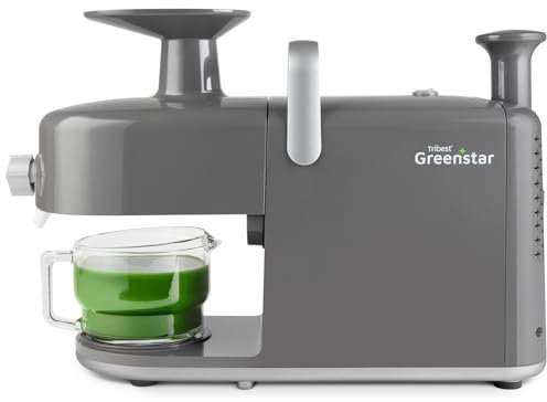 Tribest Greenstar 5 GS5 All Stainless Steel Twin Gear Cold Press Masticating Juicer with Easy Clean Housing, Screen Cleaning Tool and Glass Pitcher, Gray