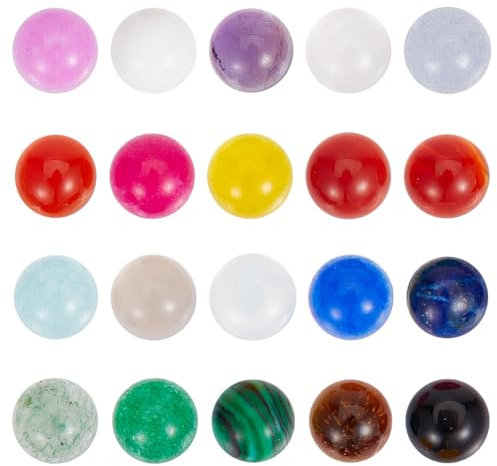 GOMAKERER 40 Stück 20 Stile Edelstein-Cabochons, 6mm Gemischter Runder Stein Mit Flacher Rückseite Loser Stein Bunter Natürlicher Jadestein Glatter Edelstein Für Die Schmuckherstellung