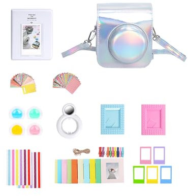 Kit de accesorios de cámara instantánea 11 en 1 para Fujifilm Instax Mini 12 con funda para cámara, álbum de fotos y marcos, marco para colgar en la pared, filtro de color, lente para selfie, Plata