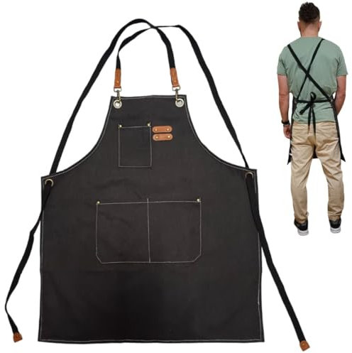 LELE MAKE. Delantales de Lona para Hombres y Mujeres | Delantal Hostelería con Bolsillos Talla Única. ¡Ideal para Barbacoa, Hostelería, Jardín, Pintura, etc! (negro)
