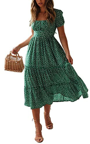 TOPLAZA Abito da Spiaggia Vestiti Casual Lungo Donna Stampa Floreale Maniche Corte Estivi,Verde,XXL