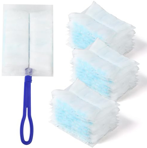 30 Lingettes pour Poussière & 1 Poignée, plumeau poussiere, depoussierant Meuble, Éliminateur de Poussière Efficace, sans Peluches et Durable, Convient pour Nettoyer Les Moniteurs, Le Verre, etc.