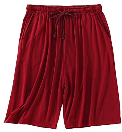 Pantalon de pyjama court en coton pour homme - Grande taille - Pantalon de pyjama - Bermuda fin - Pantalon d'été baggy - Vêtement de nuit - Pantalon de jogging, rouge, XXXXXL