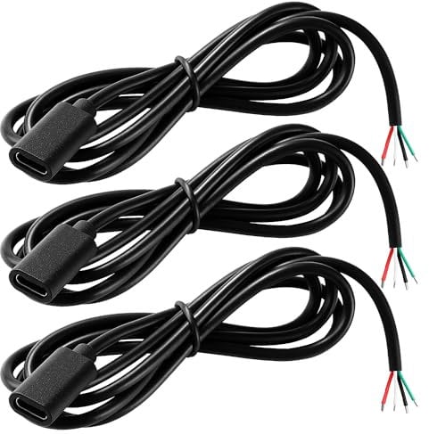 KUOQIY 3 PCS 100cm 22AWG USB Type C Female Plug Pigtail Power Cable, 5V 3A USB C to 4 Pin Bare Wire Open End Wire, USB Type C Pigtail Cable Extension Power Cable, for DIY LED Strips