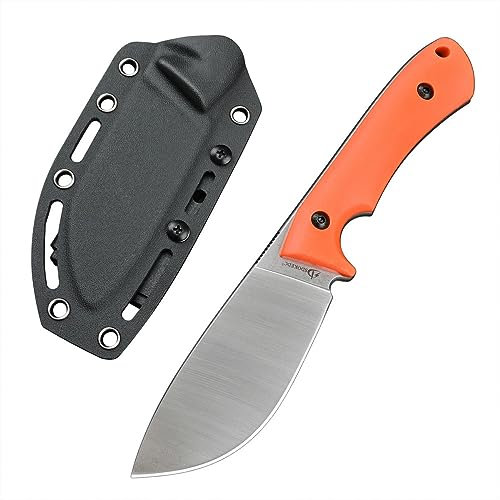 SDOKEDC D2 Stahl messer Feststehende Klinge mit G10 Griff & Kydex Scheide Jagdmesser für Männer EDC Outdoor Camping Survival (Orange Griff)