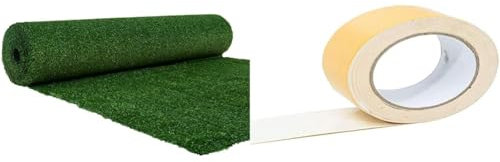 WERKA PRO - 10687 - Gazon Artificiel - Épaisseur 1 cm - 1 x 10 m (10 m2) - Très Résistant - Traitement Anti UV & 10723 - Adhésif double face - Pour gazon artificiel - Rouleau de 10m, Beige