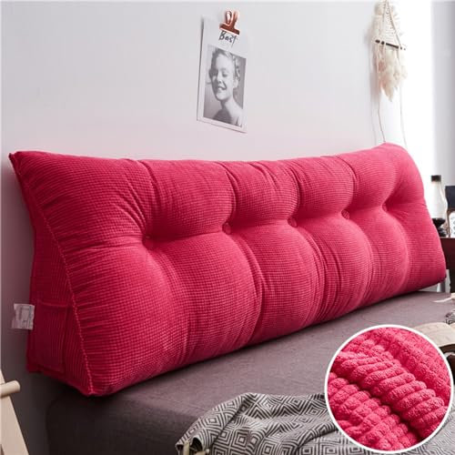 frides Large Triangular Wedge Headboard Pillow, Corduroy Large Bolster Headboard Back Support Backrest Bed Rest Reading Pillow For Day Bed Bunk Bed With Removable Cover(Rose,Queen 59x8x20 Inches)